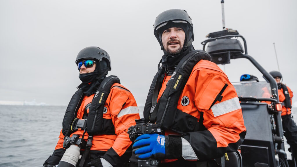 Scientist Matt Savoca and Matt Koller on RHIB