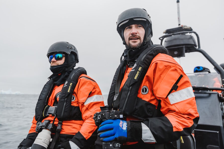 Scientist Matt Savoca and Matt Koller on RHIB